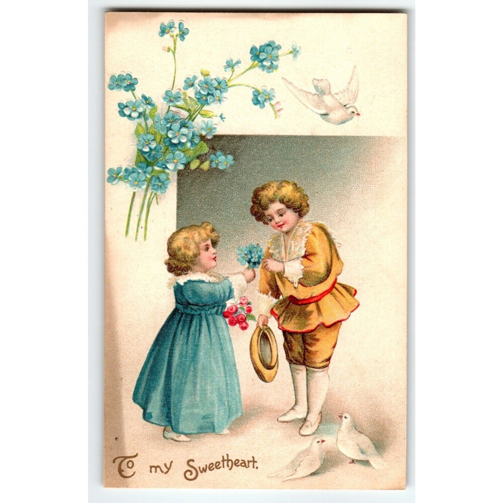 Valentines Postcard Victorian Children Doves Flowers Ellen Clapsaddle Germany